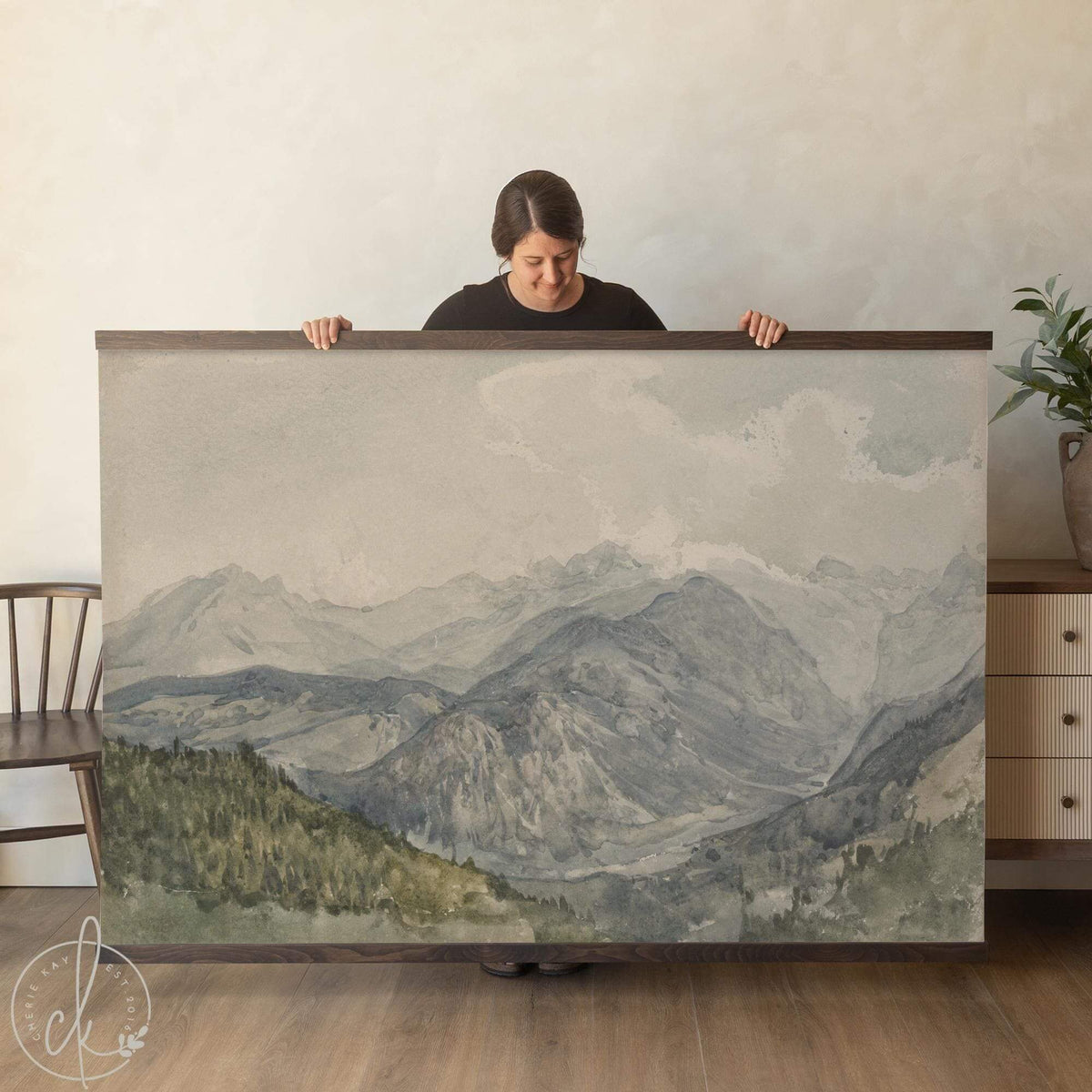 Modern Christian Art | Large Mountain Landscape Canvas Wall Banner | Psalm 150:6 Bible Verse Tapestry | Religious Home Decor | T73