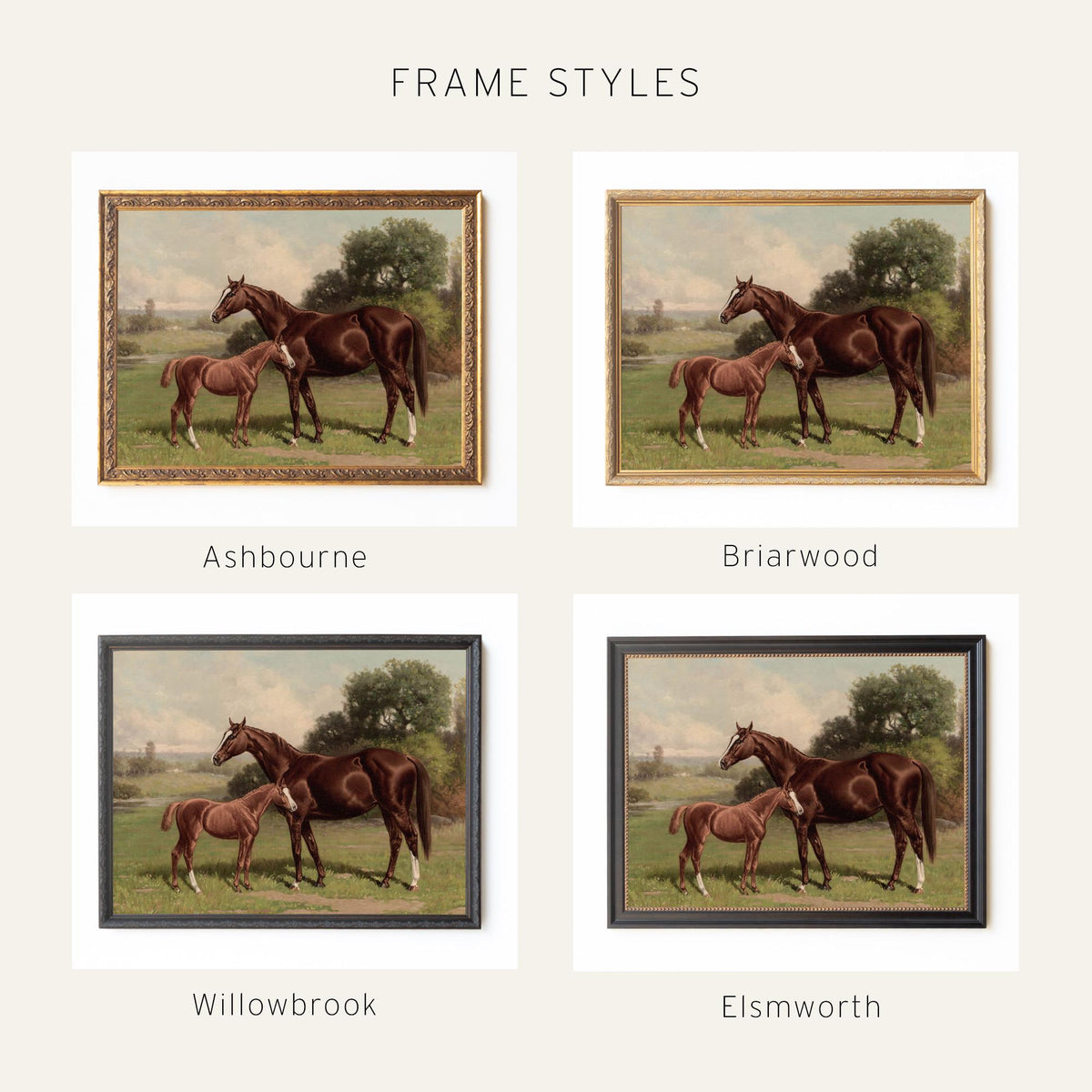 Horse Wall Art | Framed Nursery Animal Prints | Large Canvas Horse Wall Art | Horse Wall Art Framed | Animal Wall Art for Nursery | N82