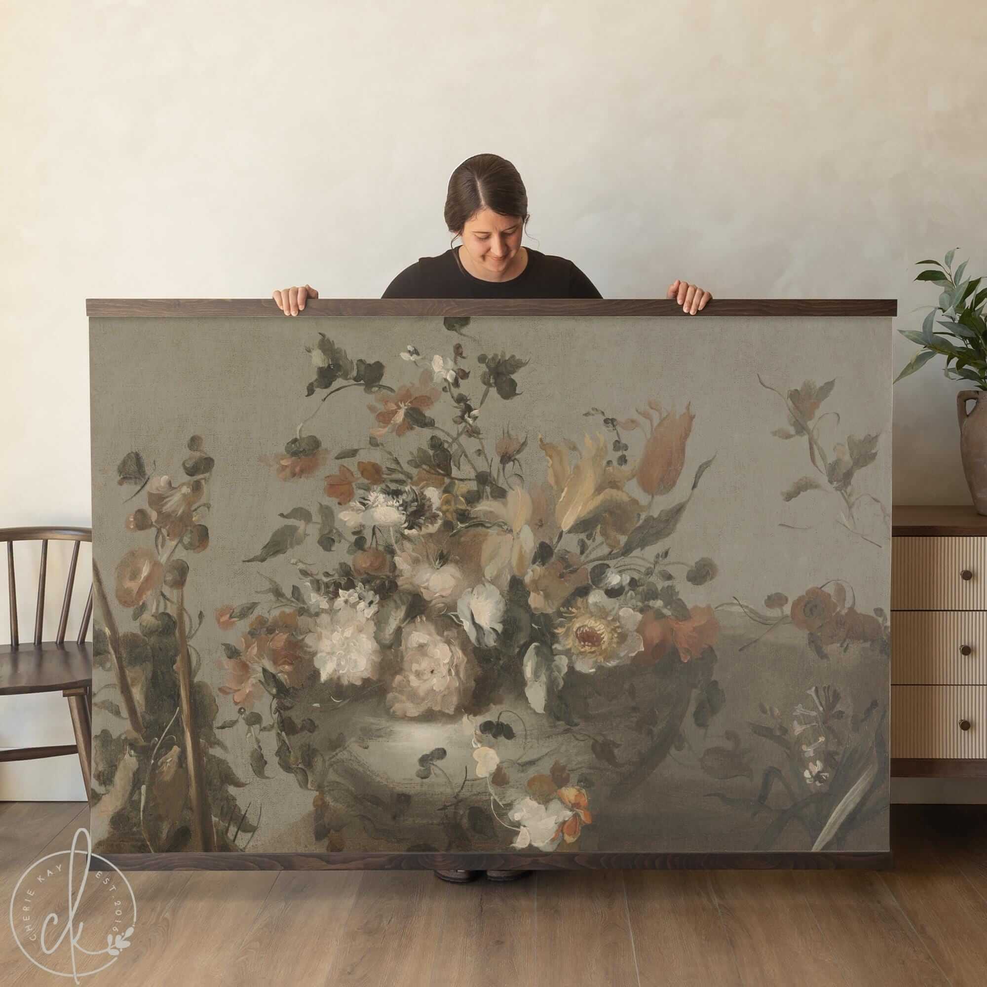 plant tapestry wall hanging Large Floral Canvas Tapestry Wall Hanging 14 x 20 / ebony