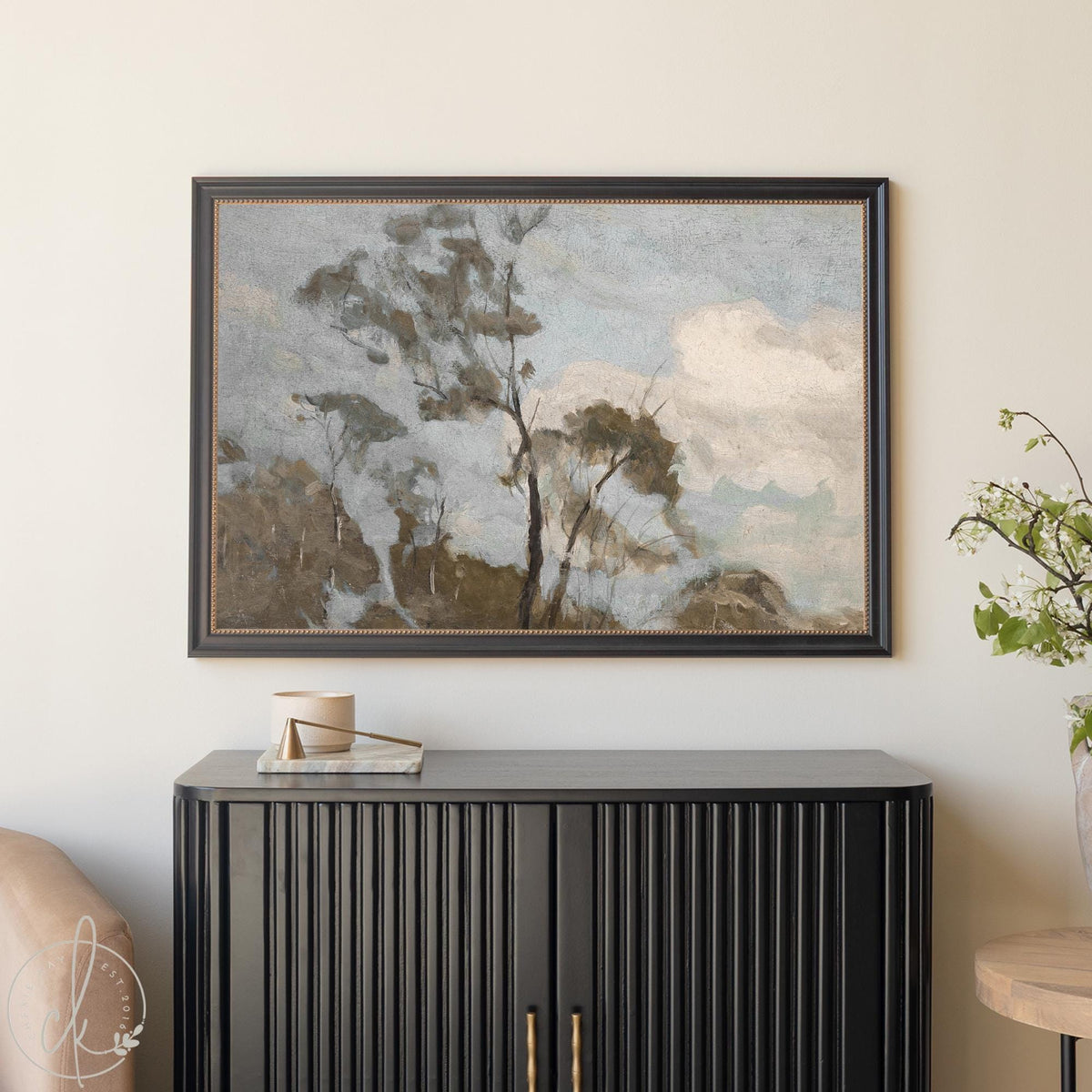 Framed Landscape Art | Vintage Tree Painting in Ornate Gold Frame | Large Canvas Wall Art | N76