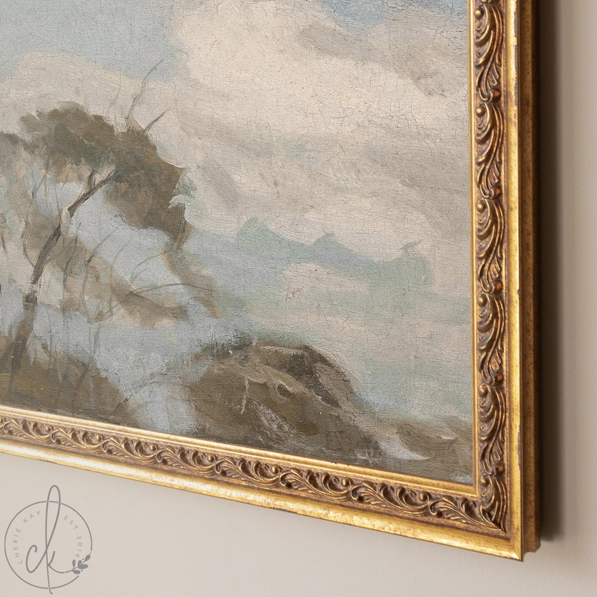 Framed Landscape Art | Vintage Tree Painting in Ornate Gold Frame | Large Canvas Wall Art | N76