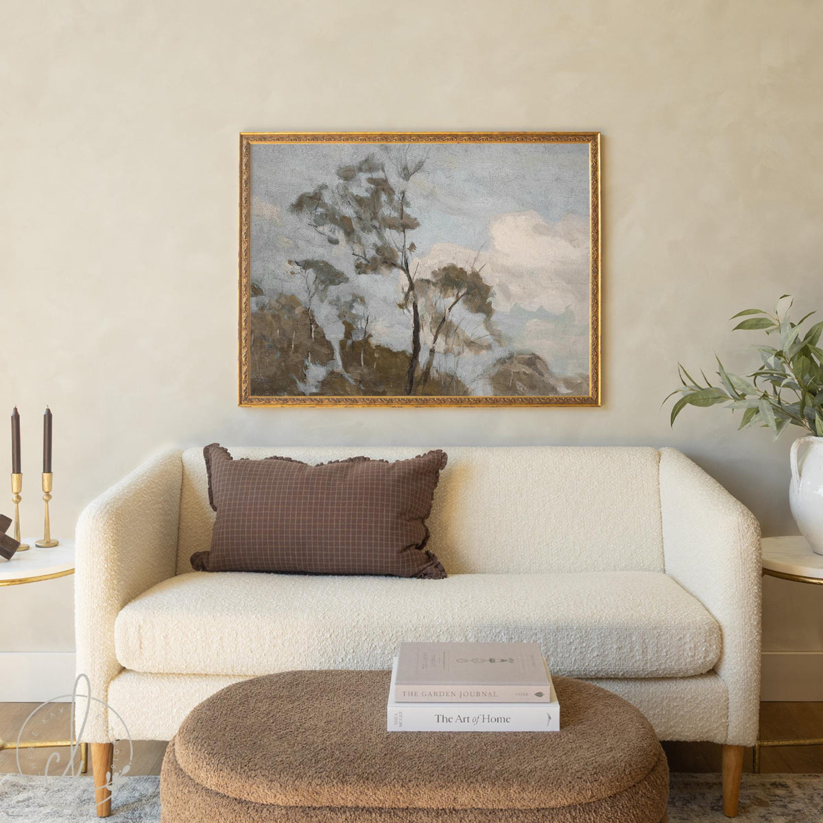 Framed Landscape Art | Vintage Tree Painting in Ornate Gold Frame | Large Canvas Wall Art | N76