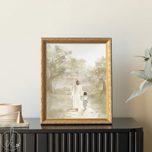Christian Nursery Decor | Jesus Walking with Child Wall Art | Religious Baby Room Art Print | Faith Based Kids Room | Memorial Gift | N205