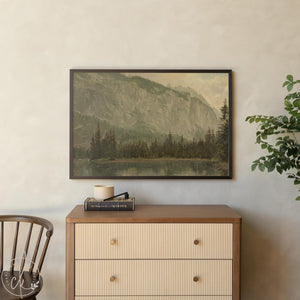 Lake and Mountains Painting | Framed Vintage Landscape Art | Large Wall Decor for Living Room | Mountain Wall Art For Entryway Decor | N101