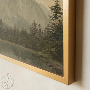 Lake and Mountains Painting | Framed Vintage Landscape Art | Large Wall Decor for Living Room | Mountain Wall Art For Entryway Decor | N101