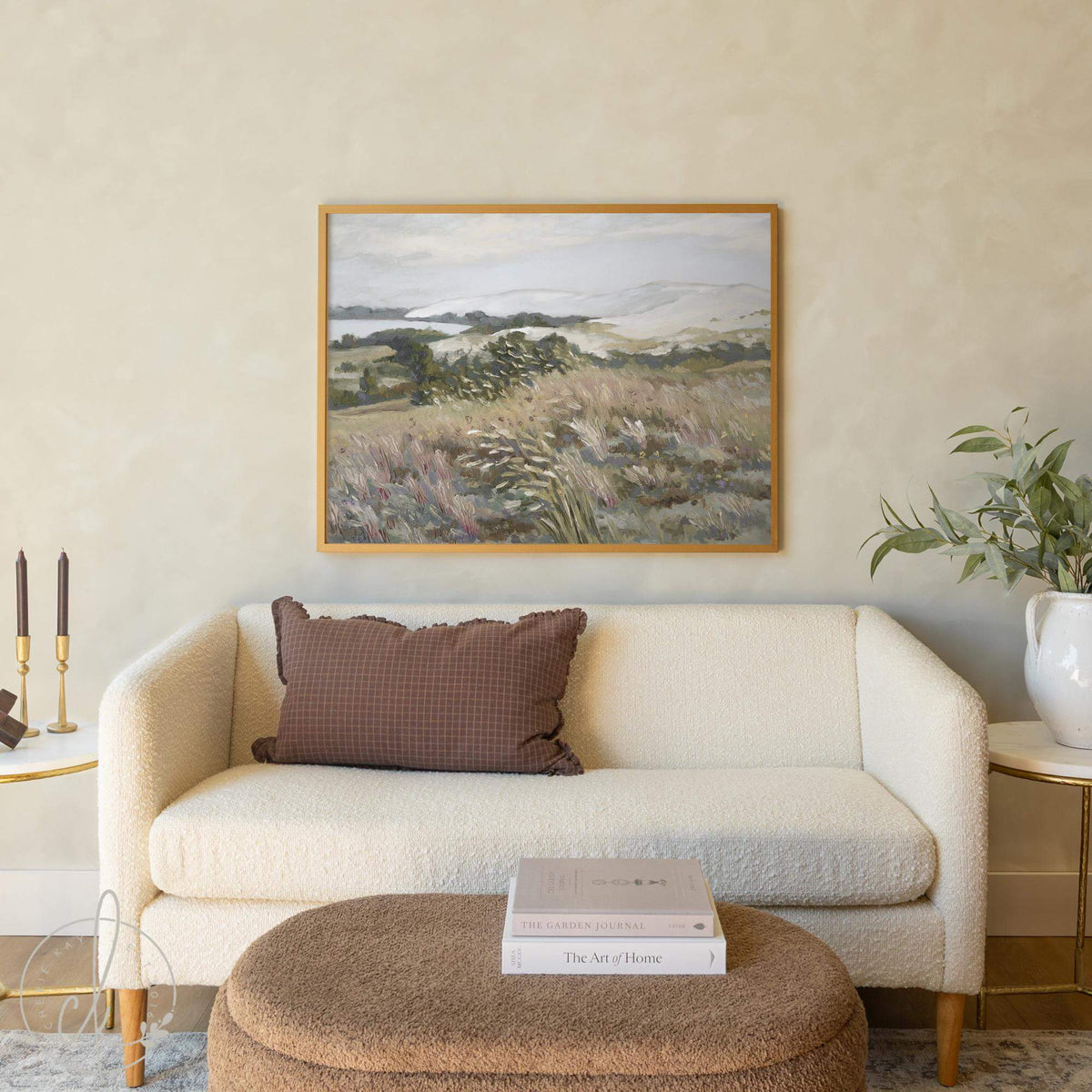 Abstract Watercolor Landscape Meadow Painting | Framed Canvas Art | Neutral Wall Art | Large Living Room Decor | N225