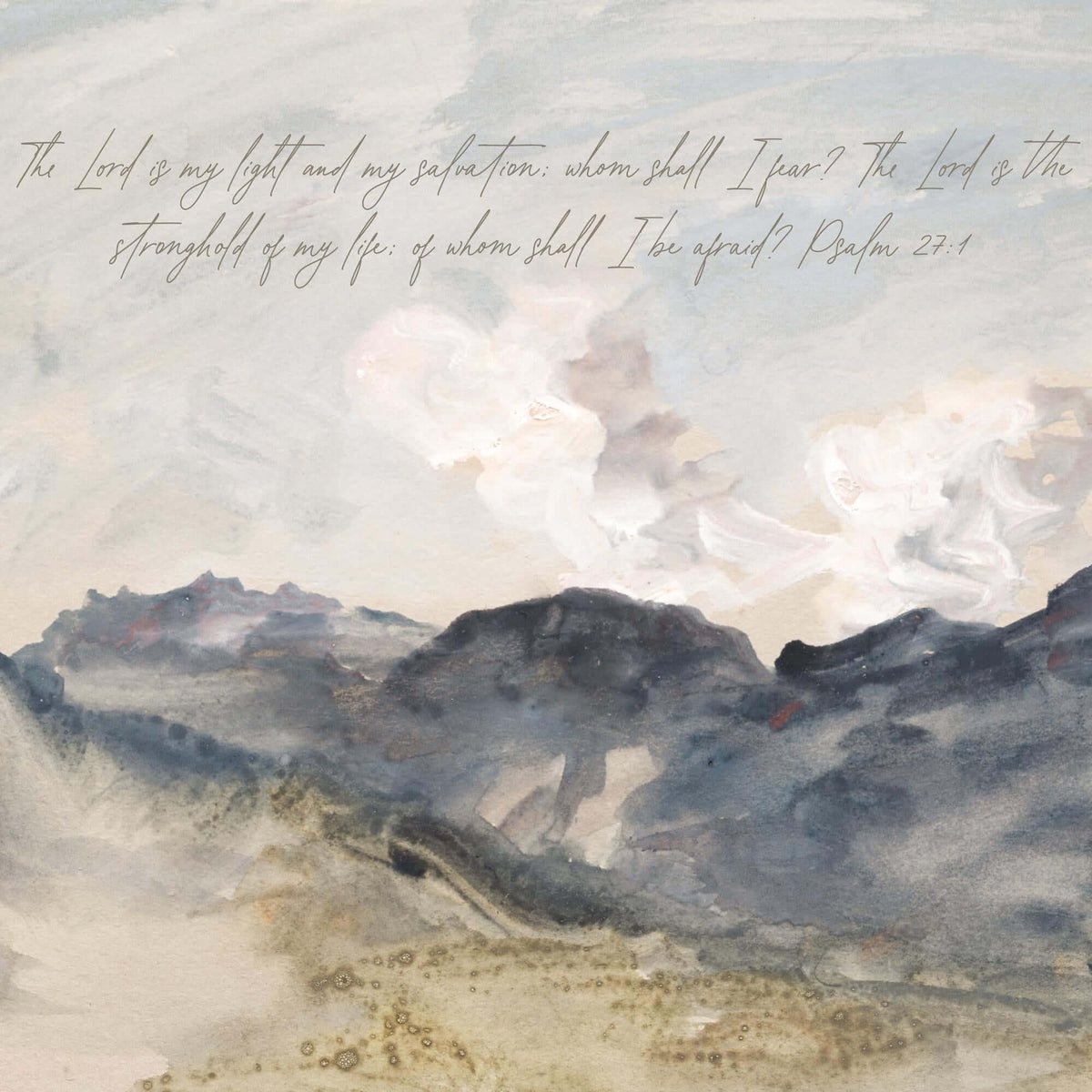 Christian Home Decor | Watercolor Mountain Painting | Bible Verse Wall Art | Framed Canvas Print | Psalm 27:1 | Christian Gift | N77