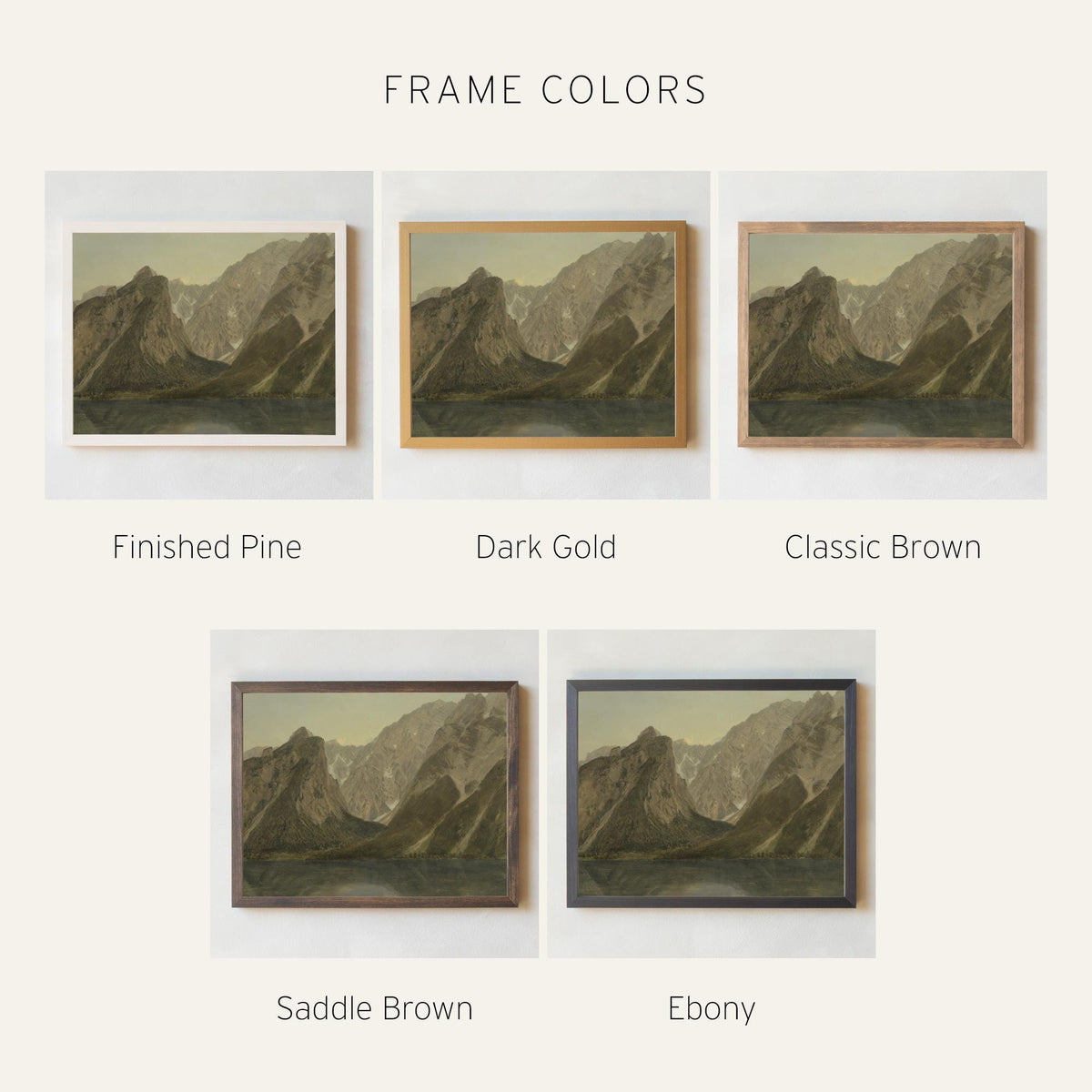Mountain Landscape Wall Art | Framed Canvas Print | Lake Scene Vintage Art | Living Room Nature Decor | Earth Tone Home Art | N70