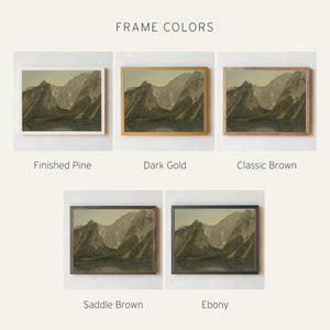 Mountain Landscape Wall Art | Framed Canvas Print | Lake Scene Vintage Art | Living Room Nature Decor | Earth Tone Home Art | N70