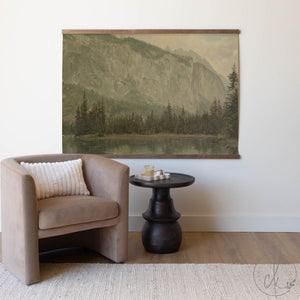 Large Mountain Landscape Painting Canvas Tapestry | Vintage Nature Wall Art | Forest Lake Scene | Oversized Wall Decor | T77