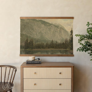 Large Mountain Landscape Painting Canvas Tapestry | Vintage Nature Wall Art | Forest Lake Scene | Oversized Wall Decor | T77