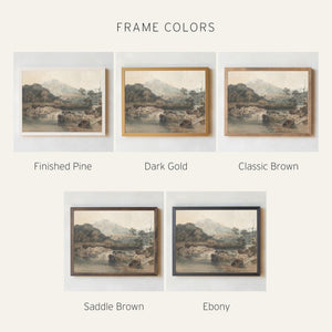 Vintage Landscape Painting | Large Wall Art with River and Mountains | Framed Canvas Art | Living Room Decor | Antique Nature Print | N44