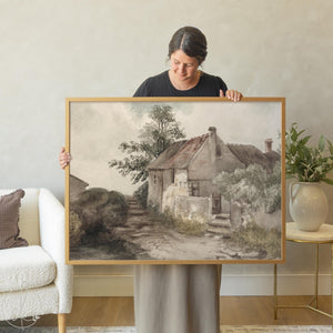 Christian Wall Art Matthew 7:25 | Vintage Cottage Painting | Founded on the Rock Scripture | Large Canvas Art | Living Room Decor | N79