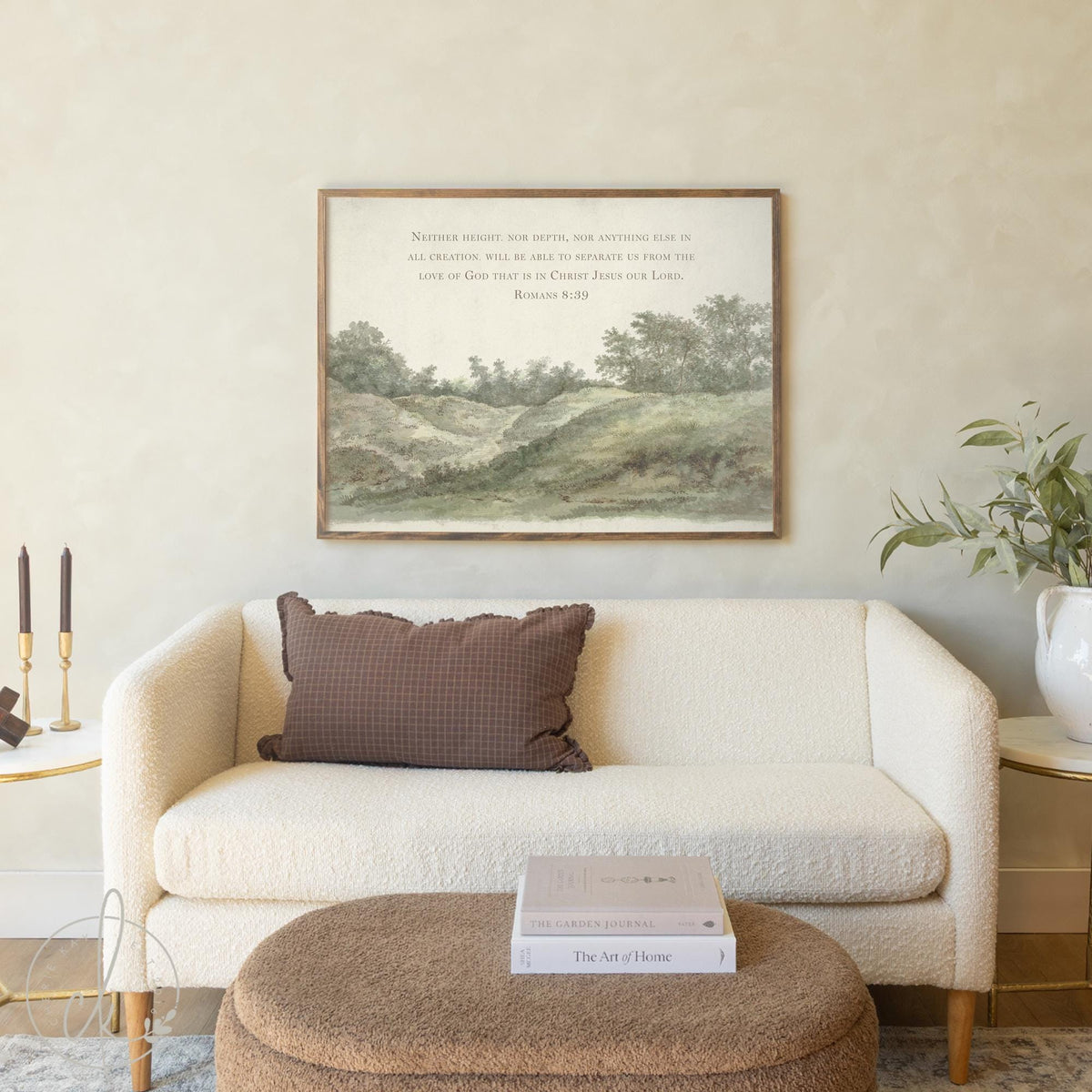 Scripture Wall Art | Romans 8:39 Bible Verse Print | Large Framed Landscape Painting | Christian Home Decor | Watercolor Nature Art | N85
