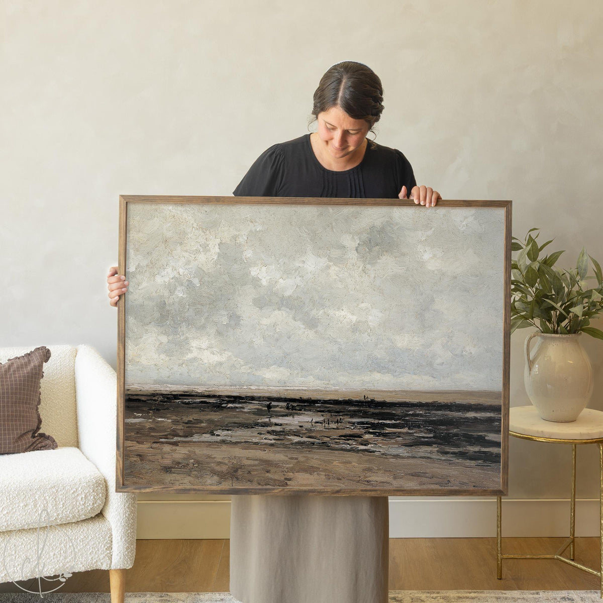 Coastal Wall Art Framed | Stormy Seascape Canvas Print | Large Ocean Painting | Moody Beach Artwork For Living Room | N243