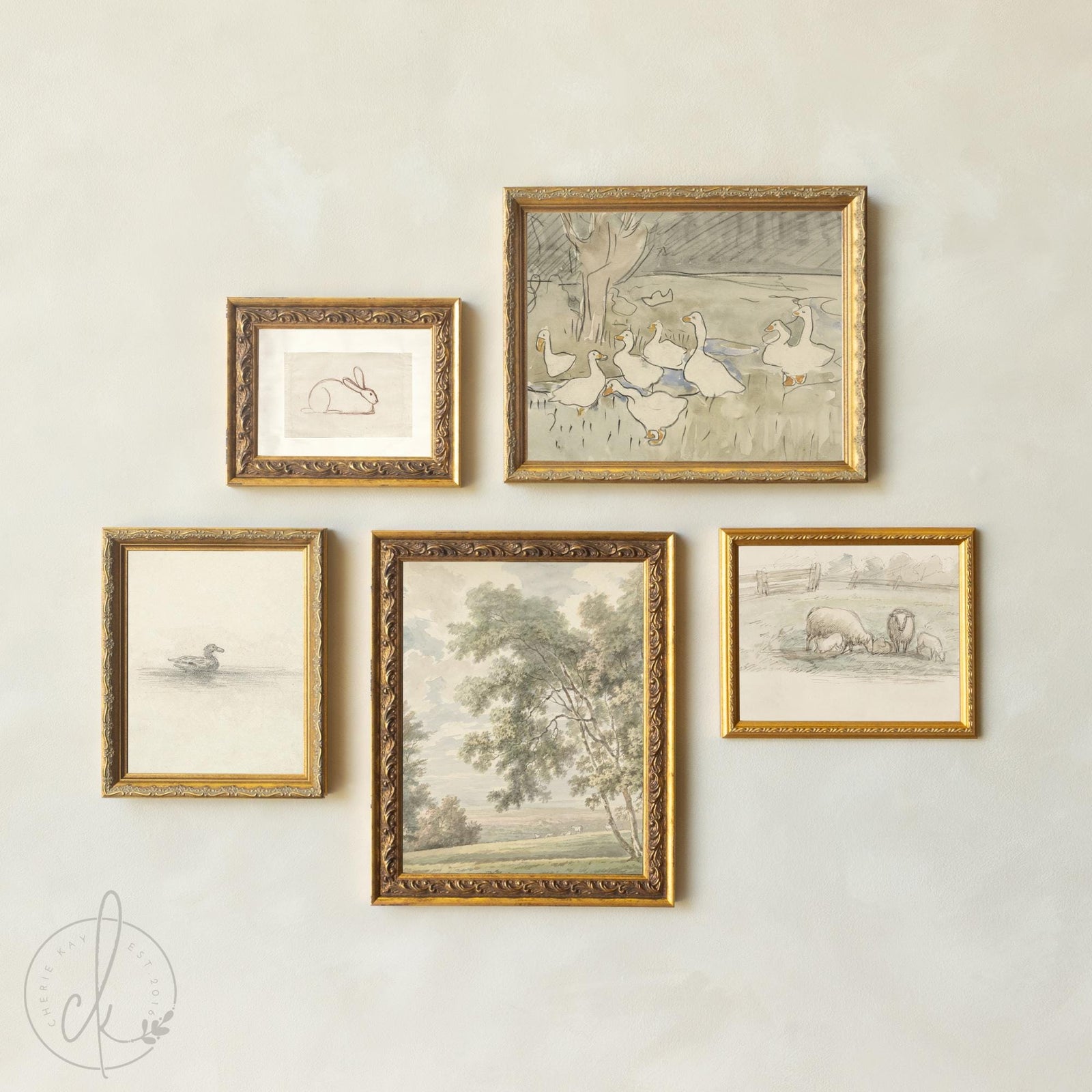 Animal Nursery Wall Art | Vintage Gallery Wall Set | Framed Animal Sketches | Neutral Nursery Decor | Gallery Wall Collection | G38