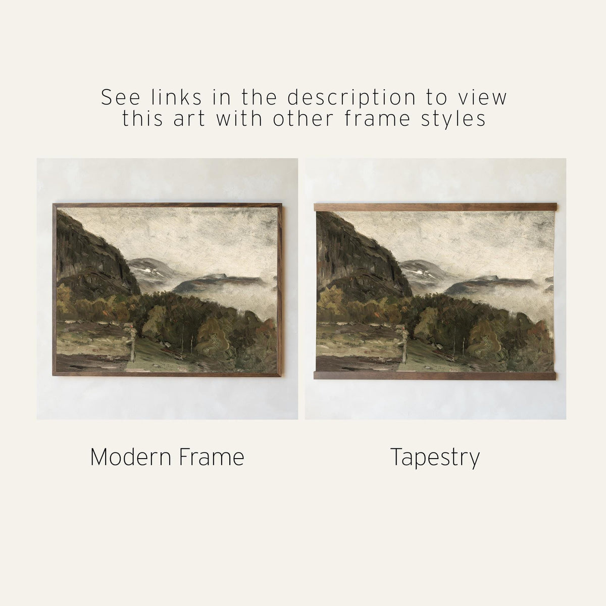 Mountain Landscape Painting | Large Framed Landscape Art | Vintage Mountain Wall Decor | Entryway &amp; Living Room Wall Art | N91