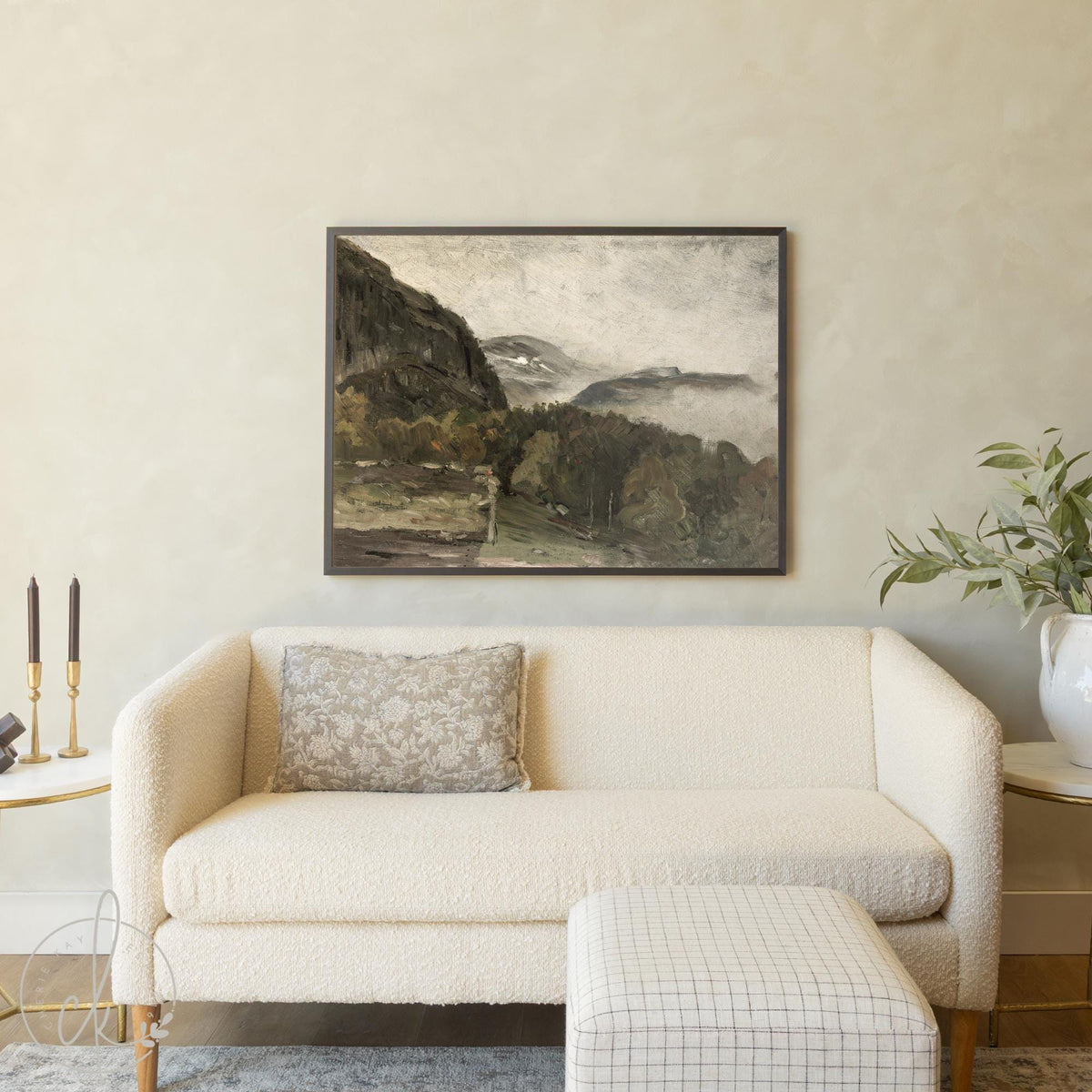 Framed Mountain Wall Art | Moody Landscape Canvas Print | Neutral Mountain Artwork | Wood Frame Wall Decor | Nature Wall Art | N91