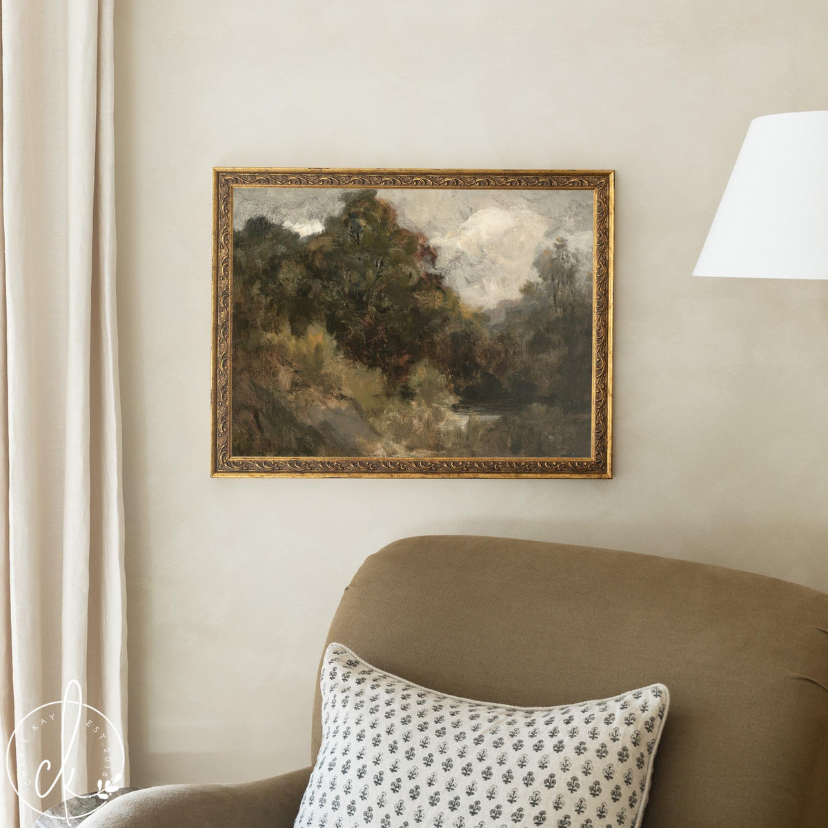 Impressionist Artwork | Large Vintage Landscape Wall Art | Framed Oil Painting for Living Room | Antique Entryway Wall Decor | N92