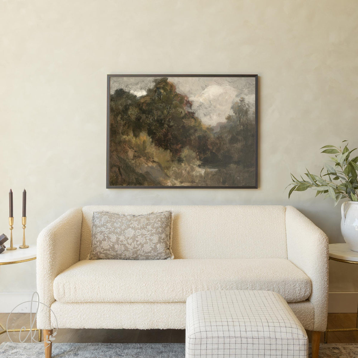 Moody Landscape Painting | Neutral Landscape Wall Art | Large Framed Art | Earth Tone Wall Decor | Framed Landscape for Living Room | N92