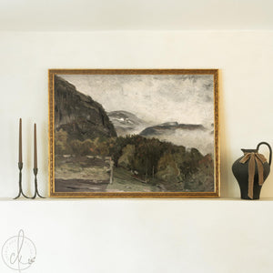 Mountain Landscape Painting | Large Framed Landscape Art | Vintage Mountain Wall Decor | Entryway & Living Room Wall Art | N91