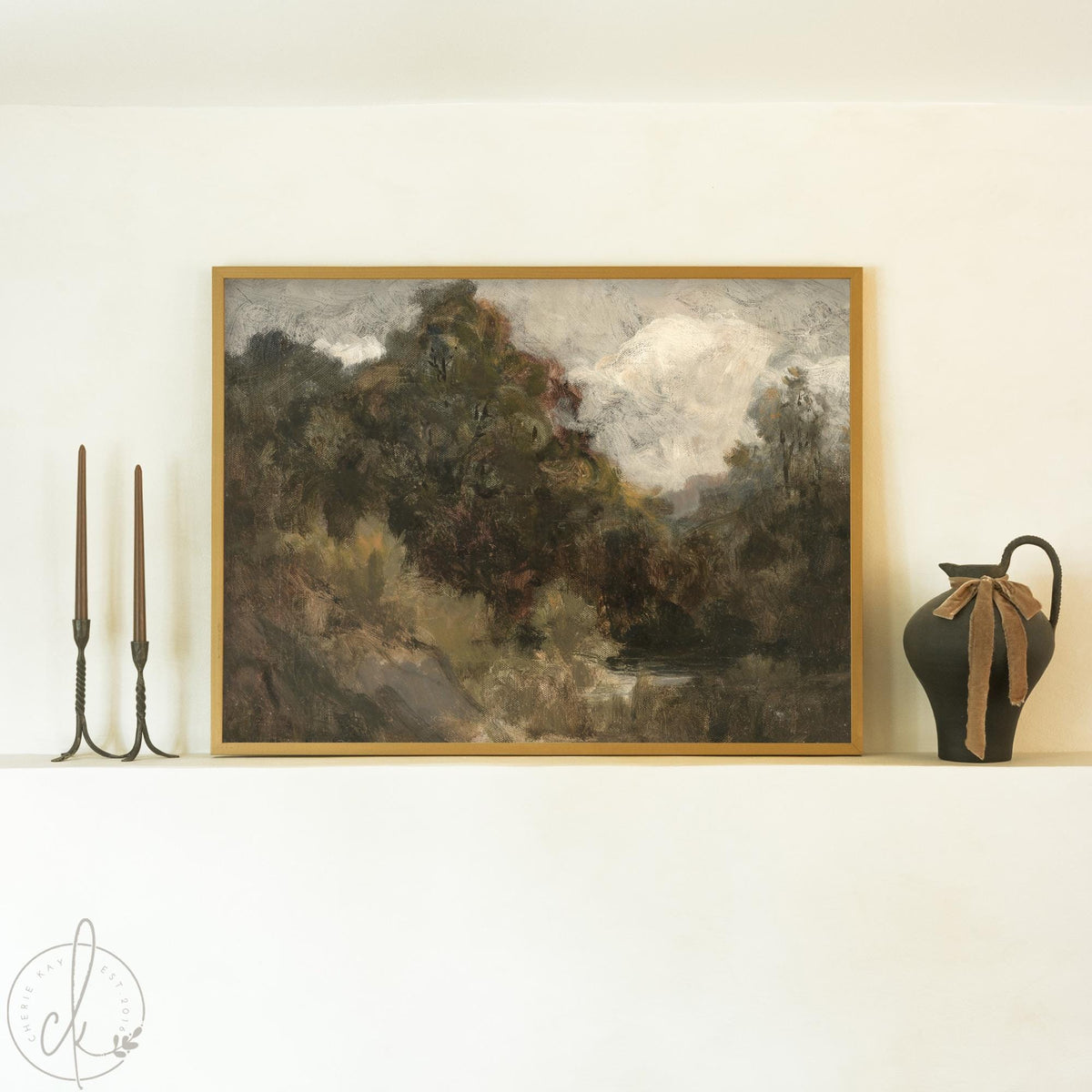 Moody Landscape Painting | Neutral Landscape Wall Art | Large Framed Art | Earth Tone Wall Decor | Framed Landscape for Living Room | N92