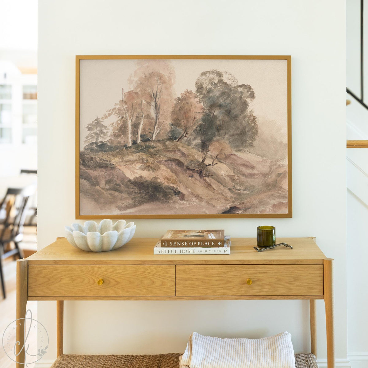 Autumn Trees Artwork | Fall Trees Painting | Autumn Wall Art with Natural Wood Frame | Fall Foliage Wall Art for Living Room | N116