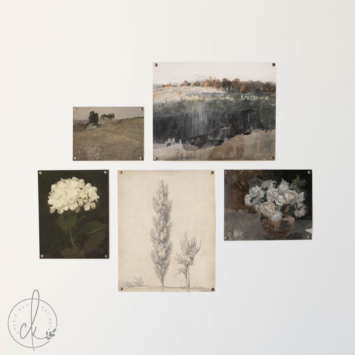 Antique Style Wall Art | Gold Framed Gallery Wall Set | Floral and Landscape Home Decor | G40