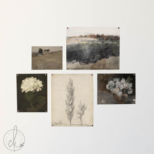 Antique Style Wall Art | Gold Framed Gallery Wall Set | Floral and Landscape Home Decor | G40