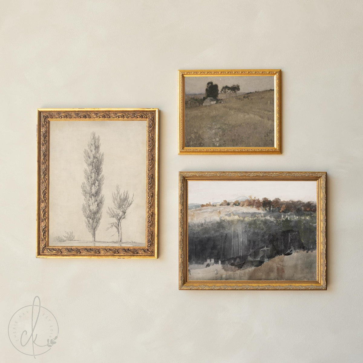 Antique Style Wall Art | Gold Framed Gallery Wall Set | Floral and Landscape Home Decor | G40