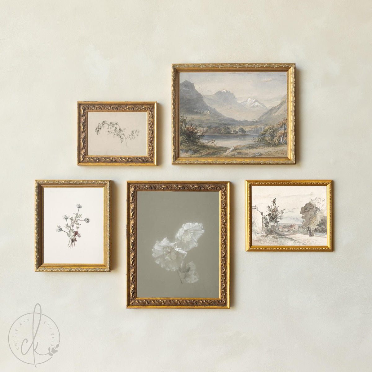 Living Room Wall Art | Framed Gallery Set | Vintage Landscape and Botanical Decor | G42
