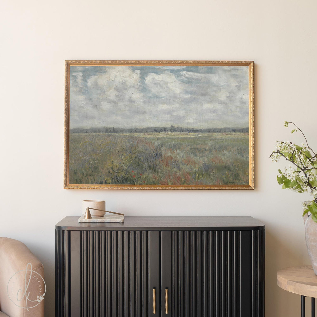 Wildflower Field Wall Art | Framed Landscape Painting | Large Nature Wall Decor | N69