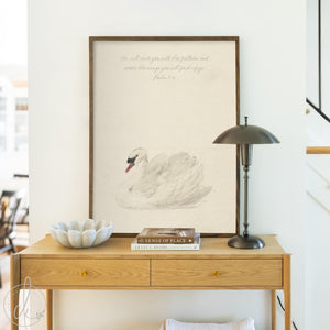 Swan Wall Art | Christian Wall Art with Psalm 91:4 | Large Framed Wall Art for Living Room | Neutral Nature Wall Decor | N209