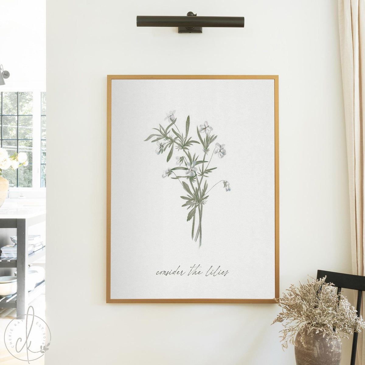 Consider the Lilies Wall Art | Scripture Wall Art with Bible Verse | Floral Botanical Christian Wall Decor | Large Entryway Artwork | N239