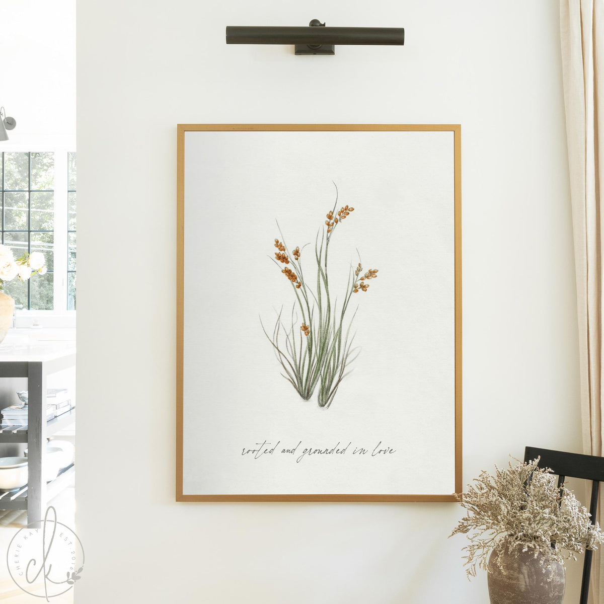 Wildflower Wall Art | Scripture Wall Art with Ephesians 3:17 | Large Framed Botanical Wall Decor | Inspirational Christian Home Decor | N240