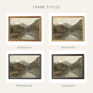 Large Vintage Wall Art | Framed Landscape Painting with Gold Frame | Classic Mountain River Scene | Wall Art for Living Room Decor | N90
