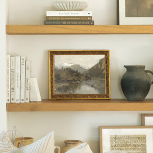 Large Vintage Wall Art | Framed Landscape Painting with Gold Frame | Classic Mountain River Scene | Wall Art for Living Room Decor | N90