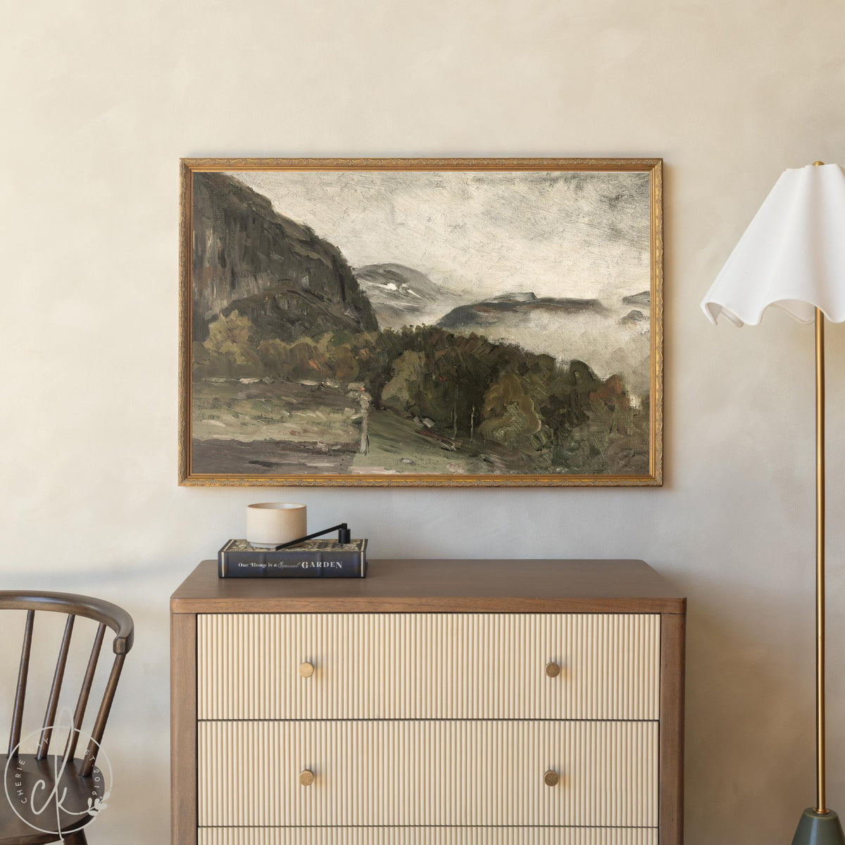 Mountain Landscape Painting | Large Framed Landscape Art | Vintage Mountain Wall Decor | Entryway &amp; Living Room Wall Art | N91
