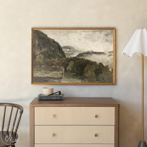 Mountain Landscape Painting | Large Framed Landscape Art | Vintage Mountain Wall Decor | Entryway & Living Room Wall Art | N91