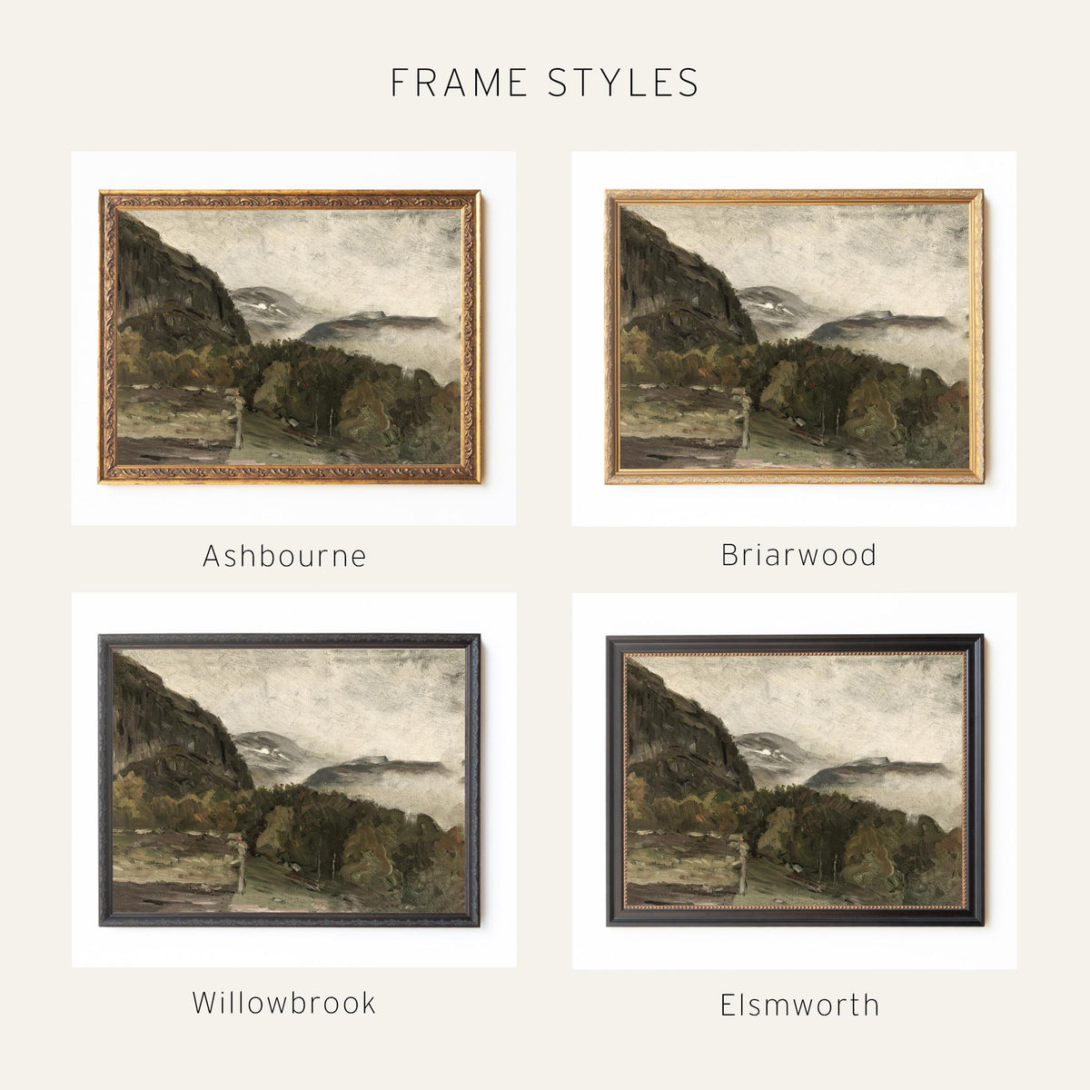Mountain Landscape Painting | Large Framed Landscape Art | Vintage Mountain Wall Decor | Entryway &amp; Living Room Wall Art | N91