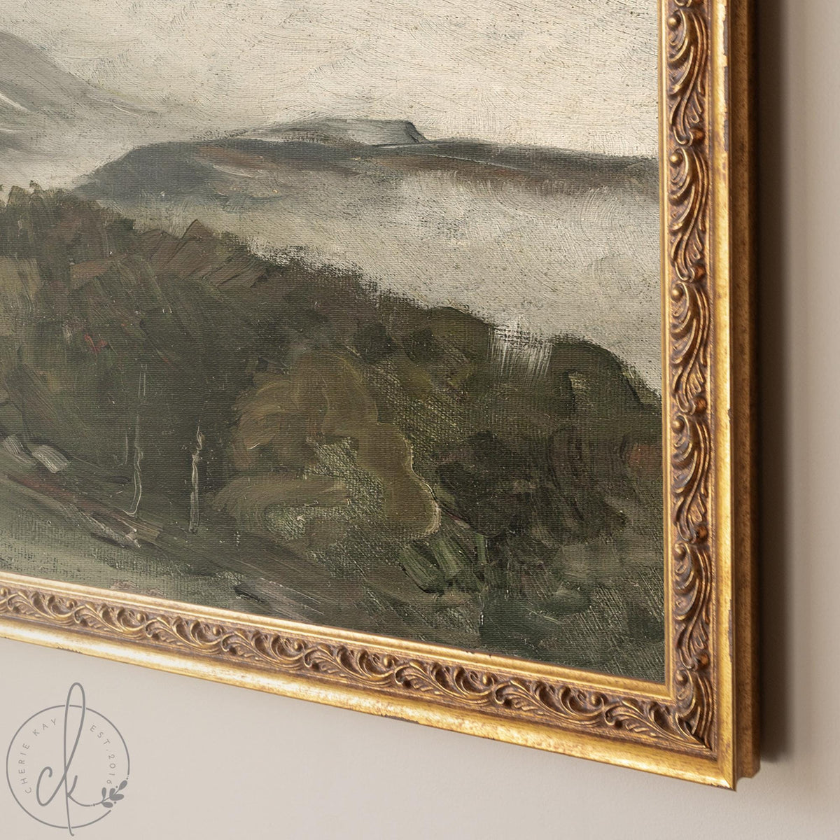 Framed Mountain Landscape Painting | Large Vintage Wall Art