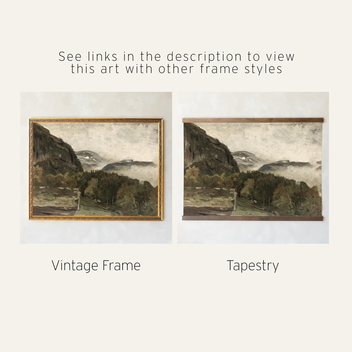 Framed Mountain Wall Art | Moody Landscape Canvas Print | Neutral Mountain Artwork | Wood Frame Wall Decor | Nature Wall Art | N91