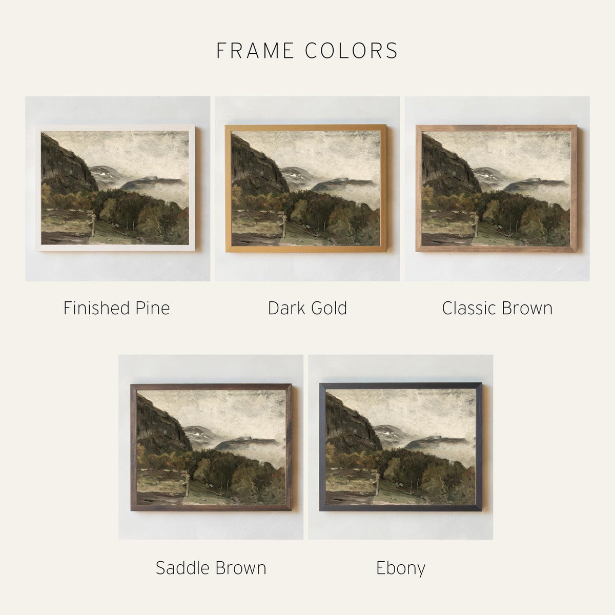 Framed Mountain Wall Art | Moody Landscape Canvas Print | Neutral Mountain Artwork | Wood Frame Wall Decor | Nature Wall Art | N91