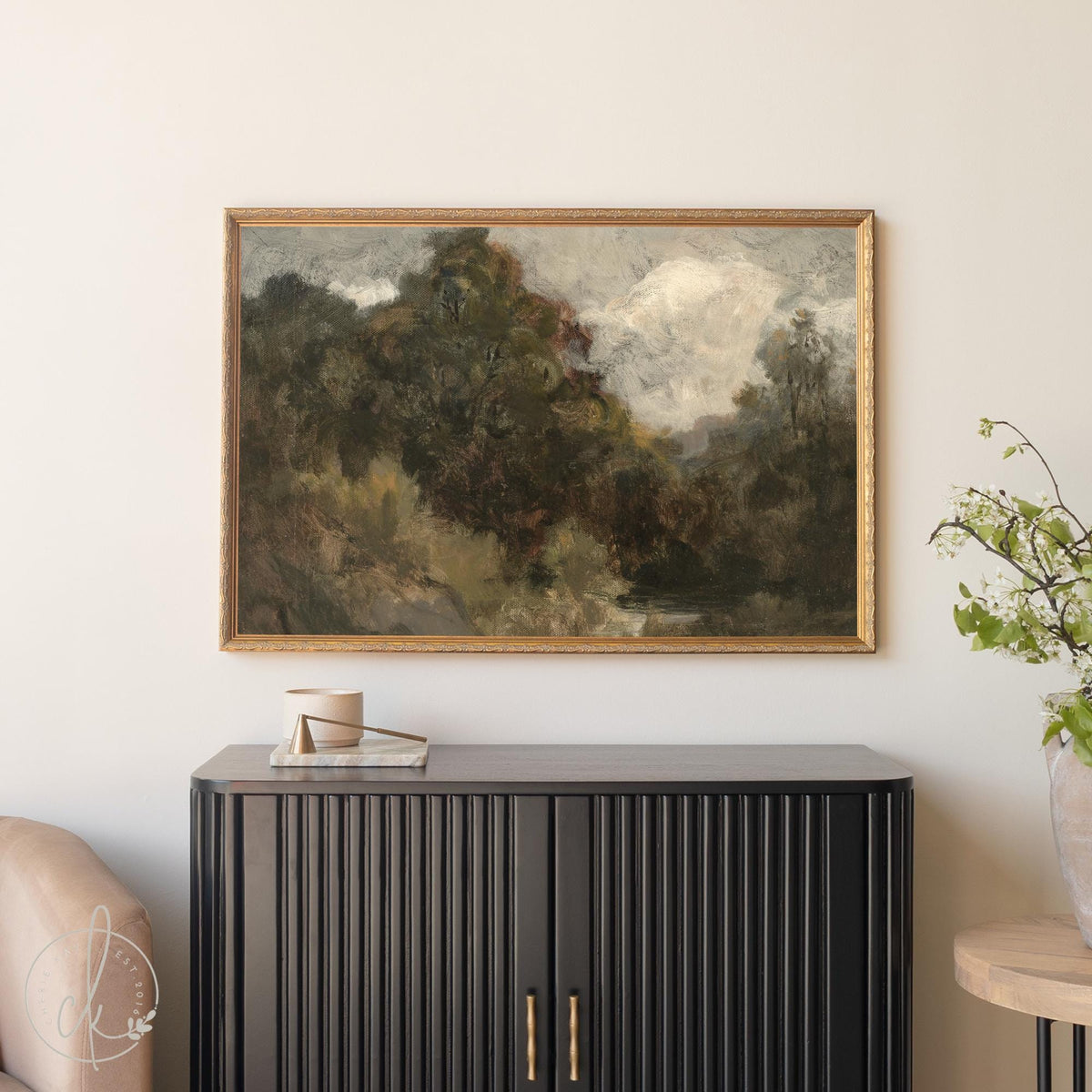 Impressionist Artwork | Large Vintage Landscape Wall Art | Framed Oil Painting for Living Room | Antique Entryway Wall Decor | N92
