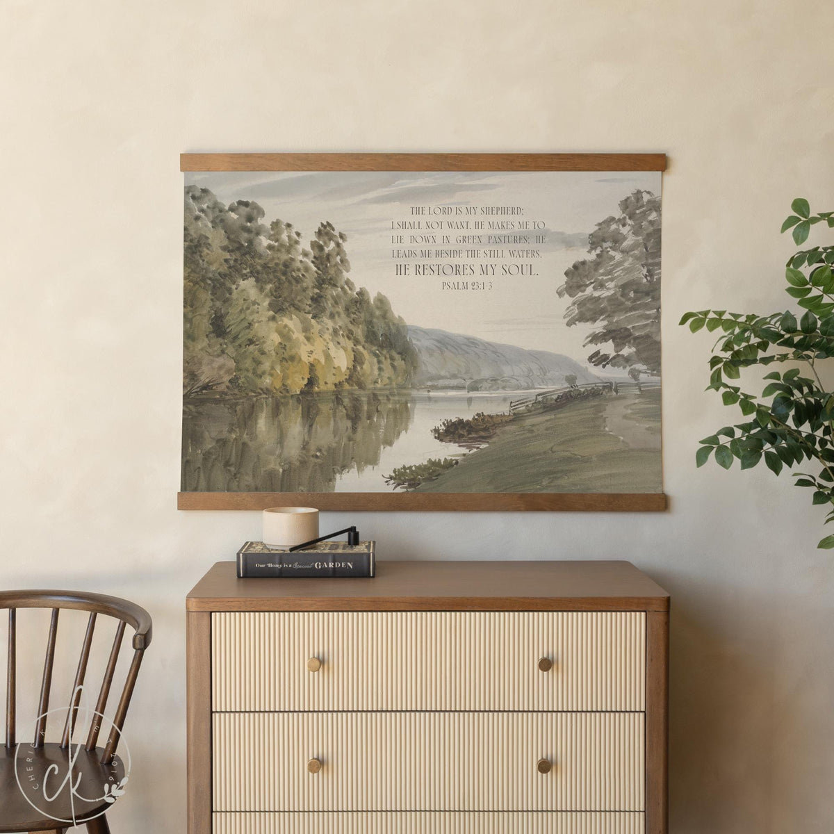 Psalm 23 Wall Art | Large Canvas Wall Hanging with Bible Verse | Christian Wall Decor | Inspirational Landscape Art | T81