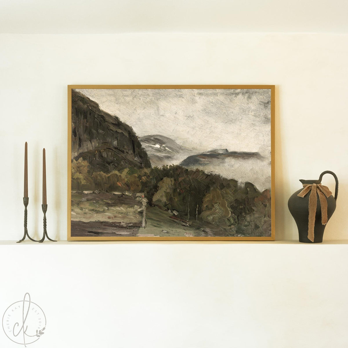 Framed Mountain Wall Art | Moody Landscape Canvas Print | Neutral Mountain Artwork | Wood Frame Wall Decor | Nature Wall Art | N91