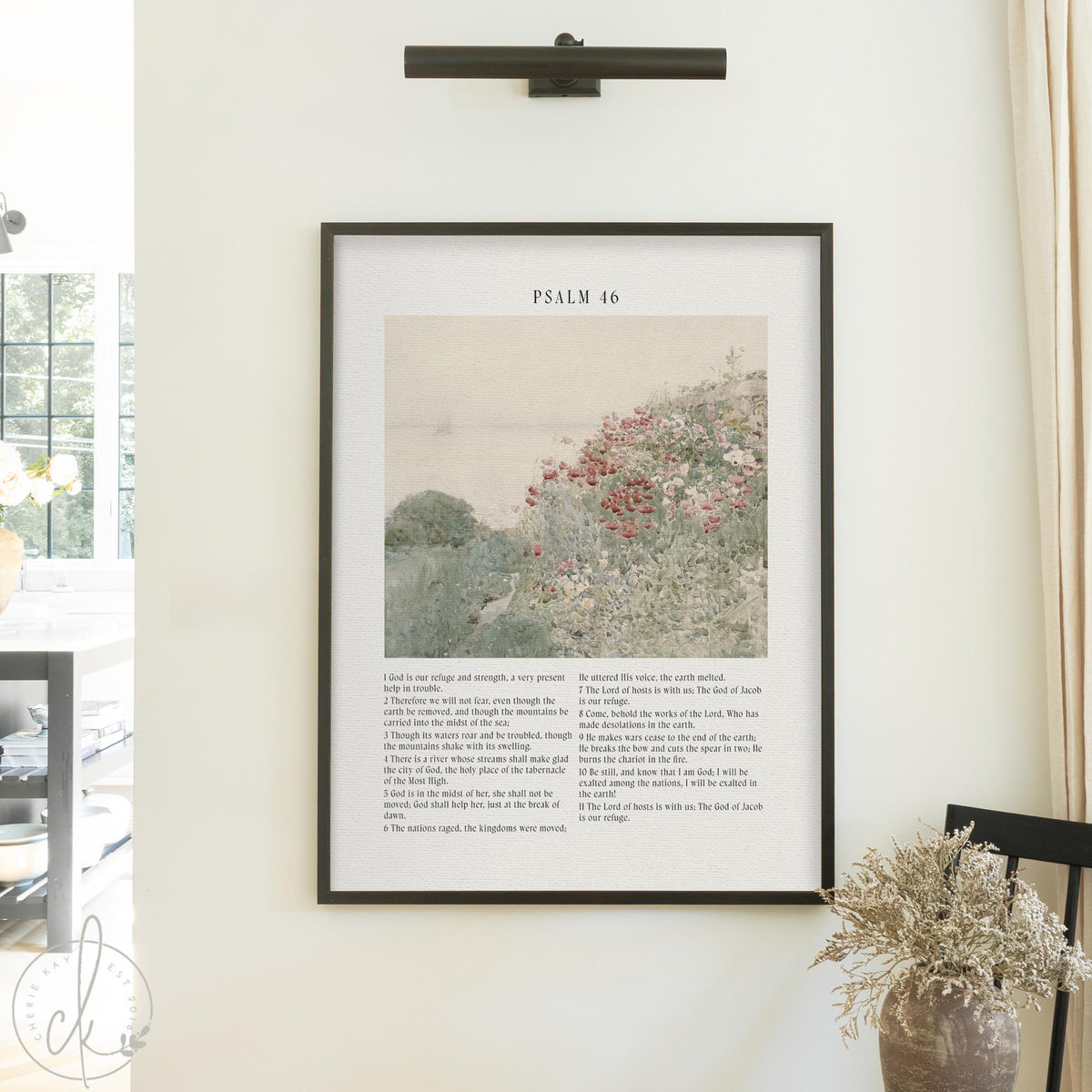 Psalms 46 Artwork | Large Framed Landscape Bible Verse Art | Christian Wall Decor | Childe Hassam Painting | Scripture Wall Art | N215