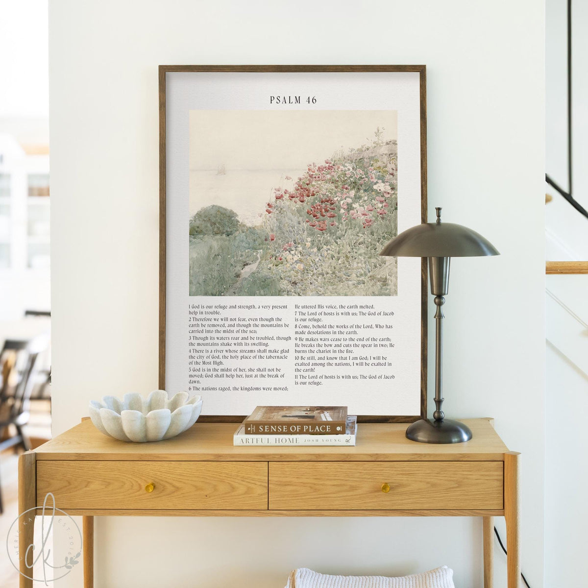 Psalms 46 Artwork | Large Framed Landscape Bible Verse Art | Christian Wall Decor | Childe Hassam Painting | Scripture Wall Art | N215