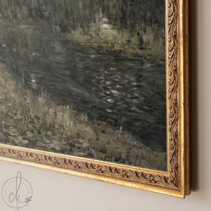 Framed Landscape Painting | Vintage Gold Frame Wall Art | Nature River Scene Wall Decor | N221