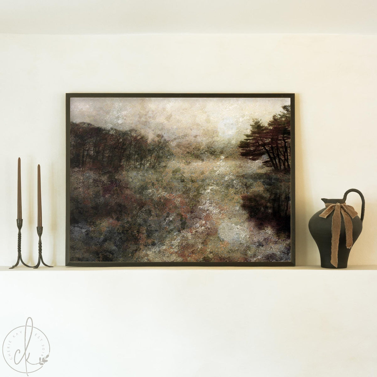 Abstract Field Painting | Wildflower Field Landscape Art | Earth Tone Wall Decor | Large Framed Canvas | Neutral Nature Artwork | N246